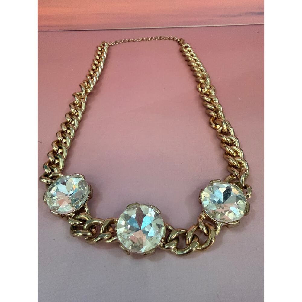 Natasha Couture Gold Tone Chunky Chain Crystal Statement Necklace - Picture 2 of 4